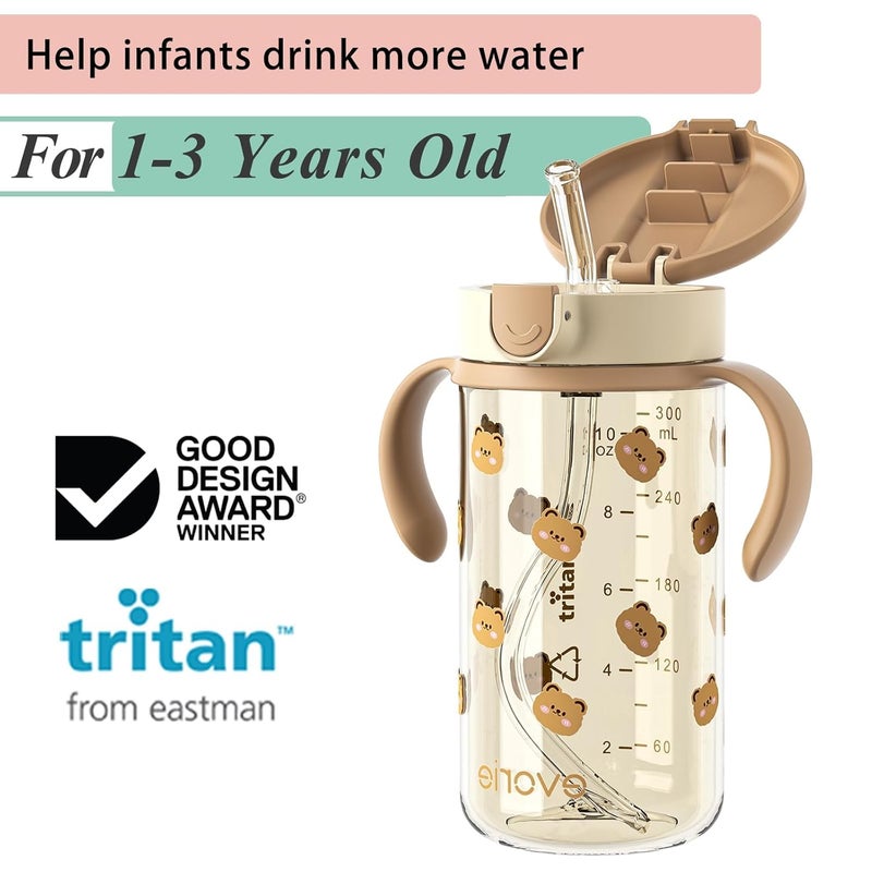 evorie Tritan Spill Proof Toddler Straw Sippy Cup, 10 oz for Baby and Toddlers 1-3 Years Old, No Spill Straw Water Bottle with Removable Handles, Ideal for School, BPA-Free, Honey Bear - Image 2